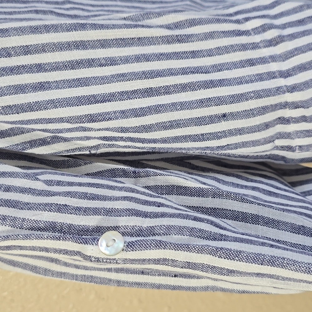 Tahari Striped Linen Tunic Top - Picture 5 of 7
